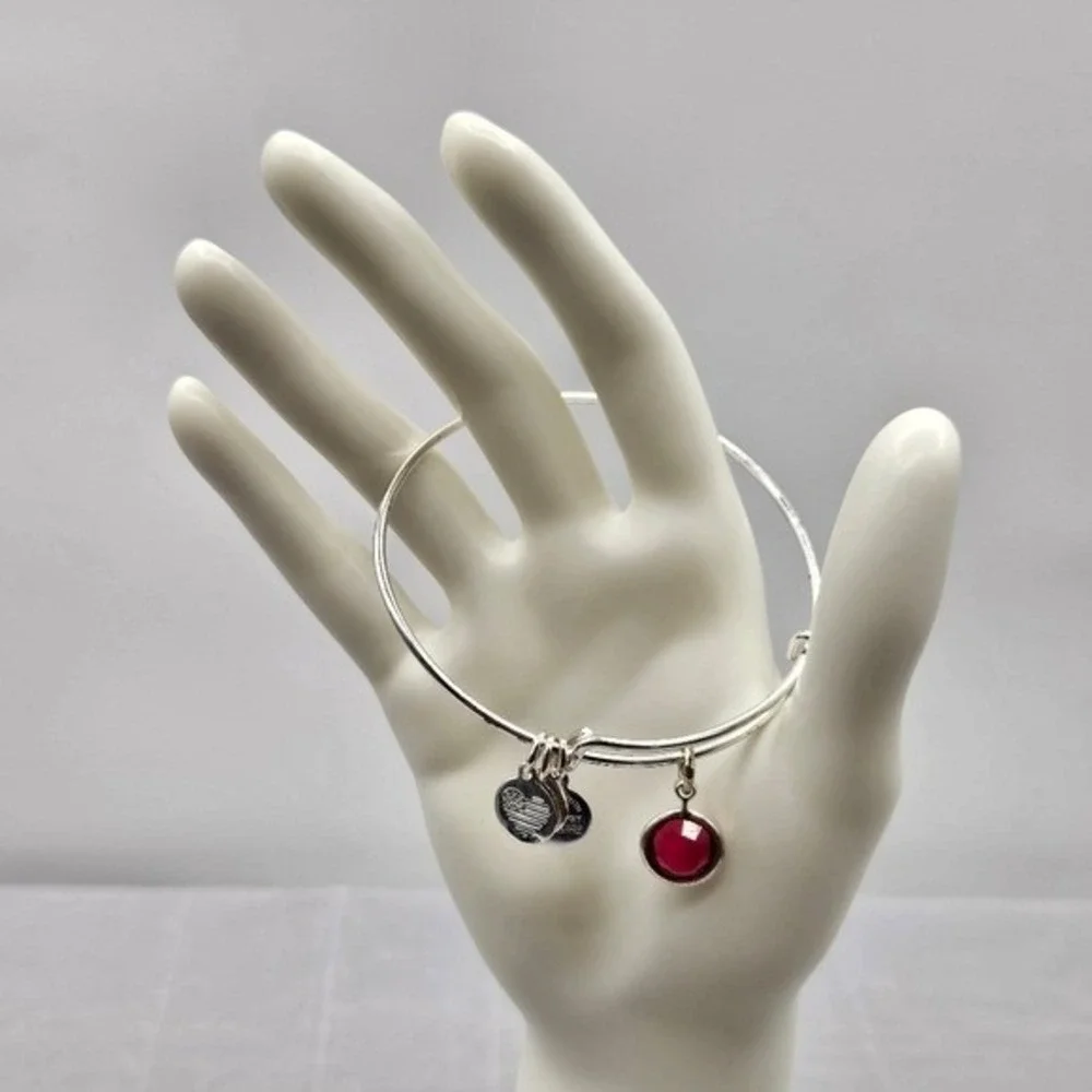 Alex and Ani‎ Red Crystal Expandable Bangle Silver Tone Charm Bracelet USA